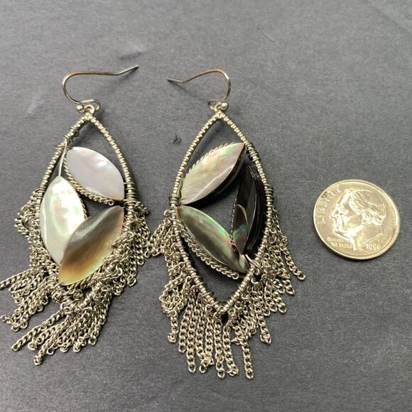 Vintage Abalone Earrings Mother of Pearl Drop Dangle - Picture 5 of 5